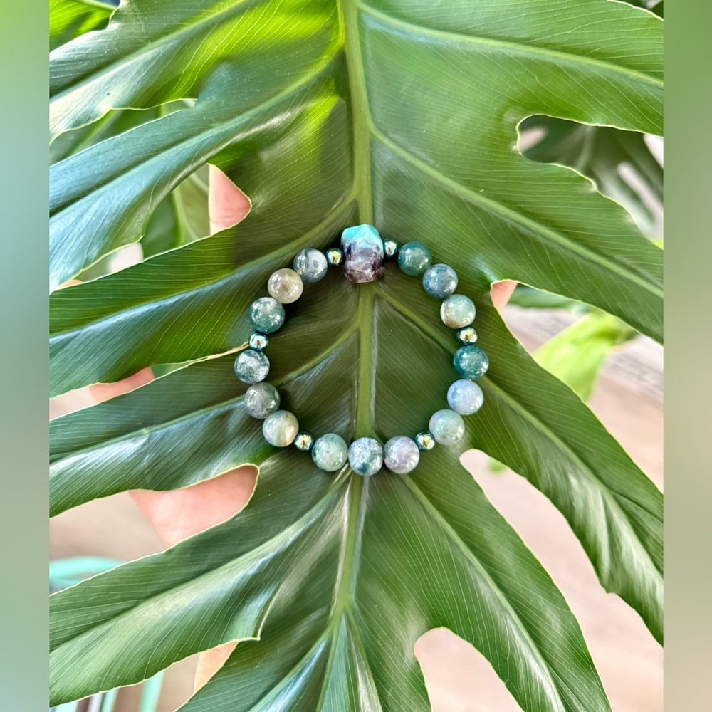 Amazonite, Moss Agate & Hematite Bracelet (one)